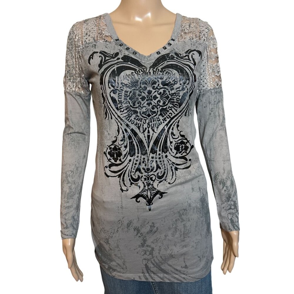 Treasure Rock Grey Long Sleeve Shirt Size Small